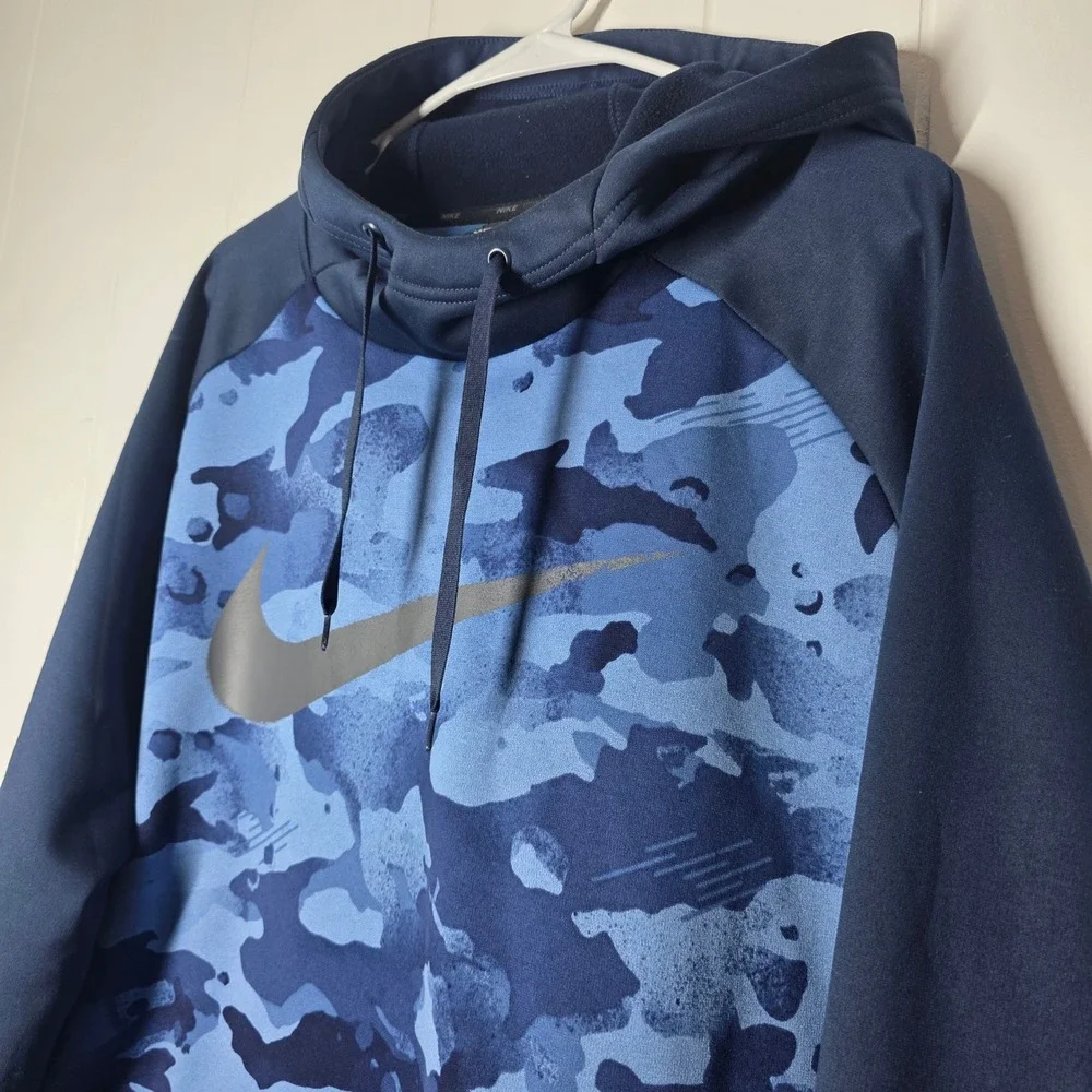 Nike Mens XXL Blue Camo Dri-FIT Hoodie Raglan Pullover Sweatshirt 445591-102931